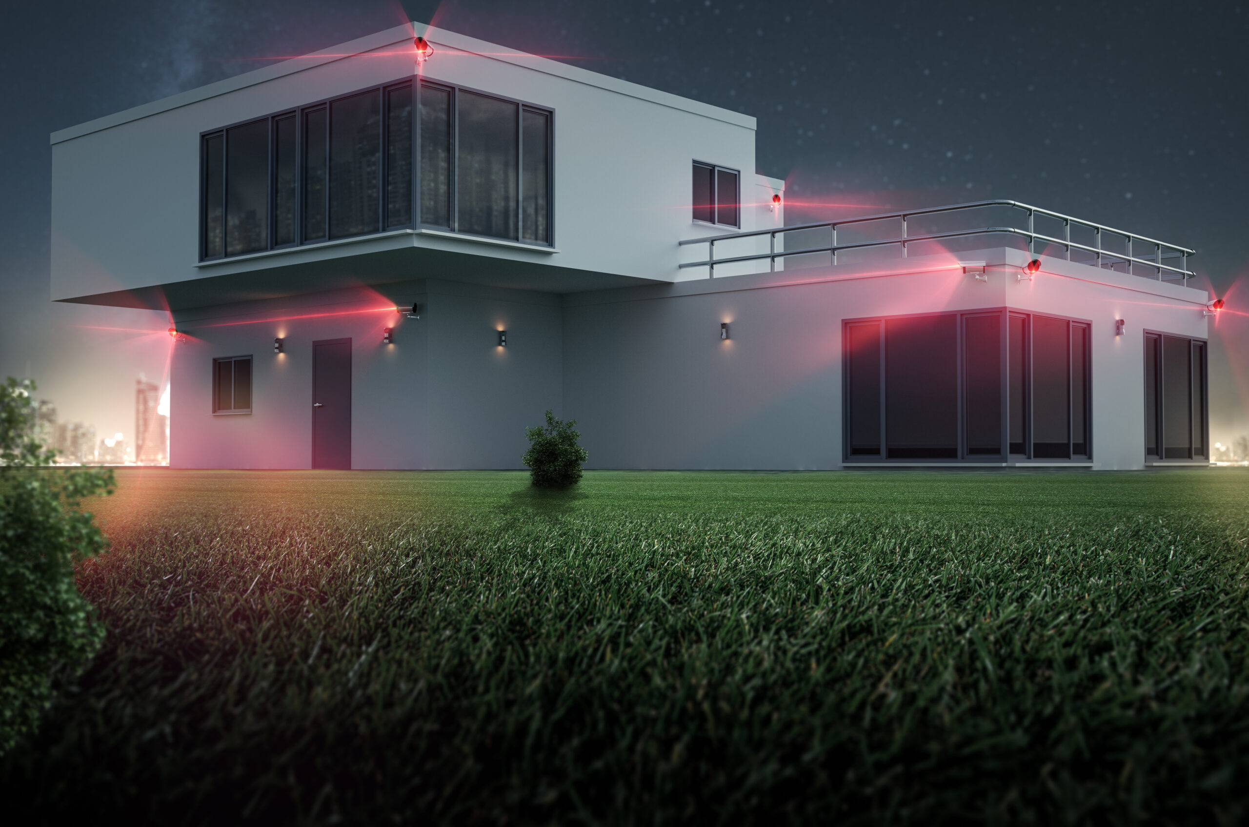 Eigenheim - Videoüberwachung - Sicherheit 3D Rendering sécurité établissements publics valais