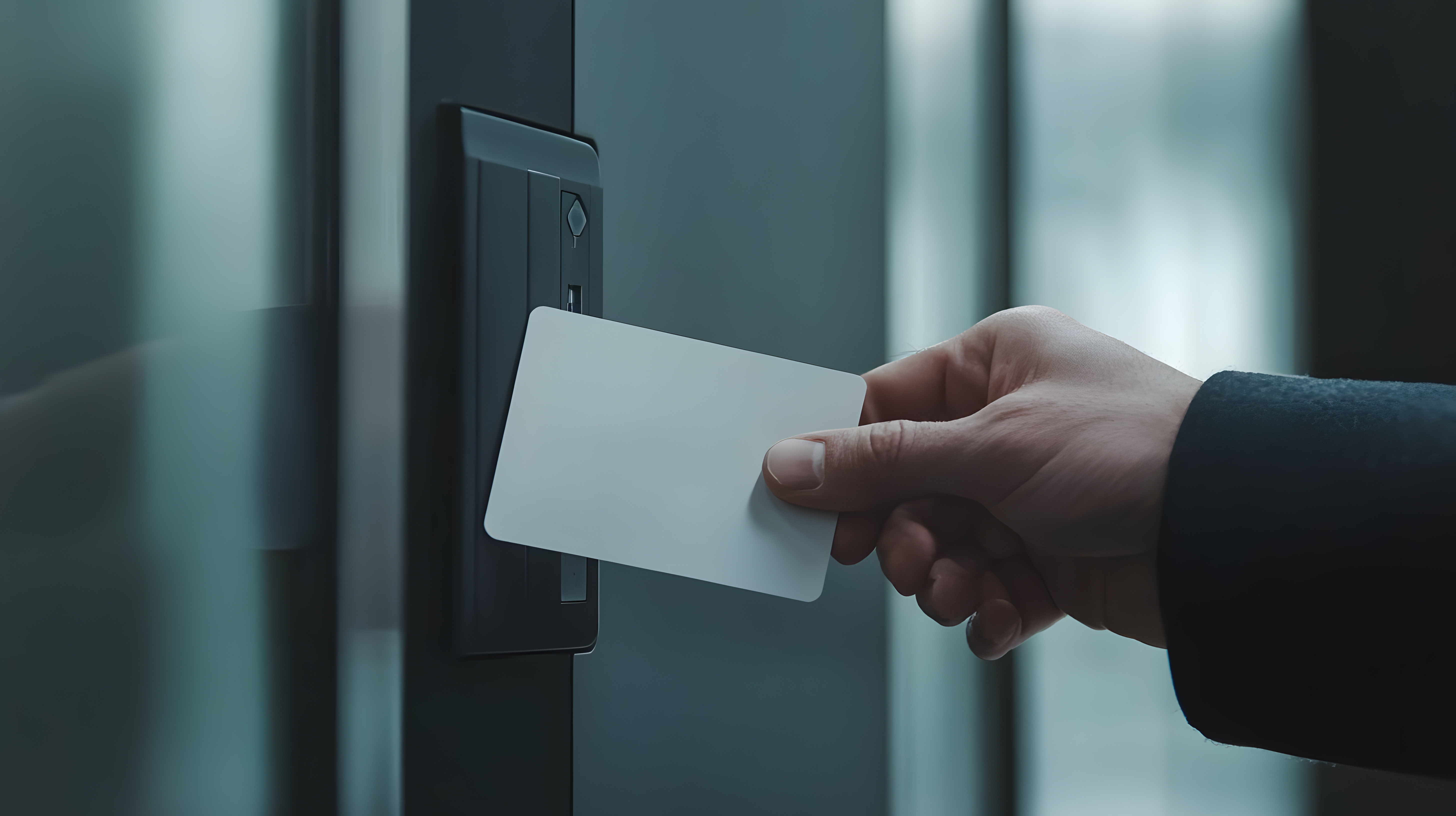 Person Using Access Card at Security Panel